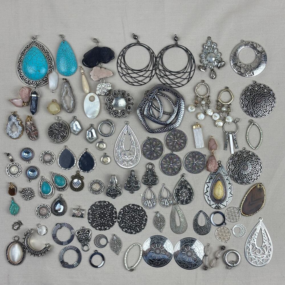 Craft Jewelry Pendants - 75+ Natural Stone Metal Medallion Teardrop Silver Tone